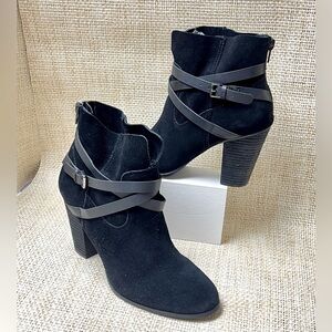Carlos by Carlos Santana Black Suede Ankle Booties with Chunky Heel